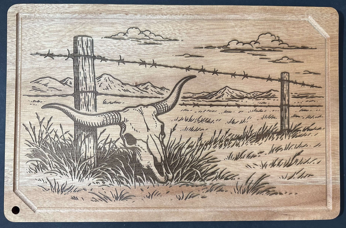 DESERT BARB WIRE FENCE CUTTING BOARD LASER ENGRAVED