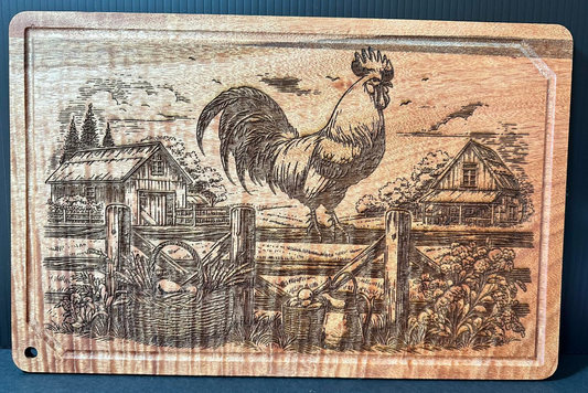 BEAUTIFUL FULL ROOSTER CUTTING BOARD... LASER ENGRAVING