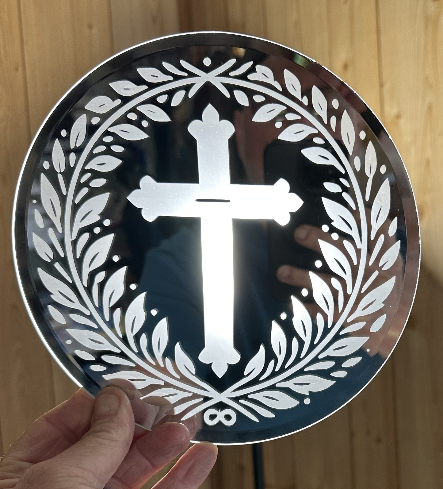 BEUTIFUL CROSS ROUND MIRROR... LASER ENGRAVING