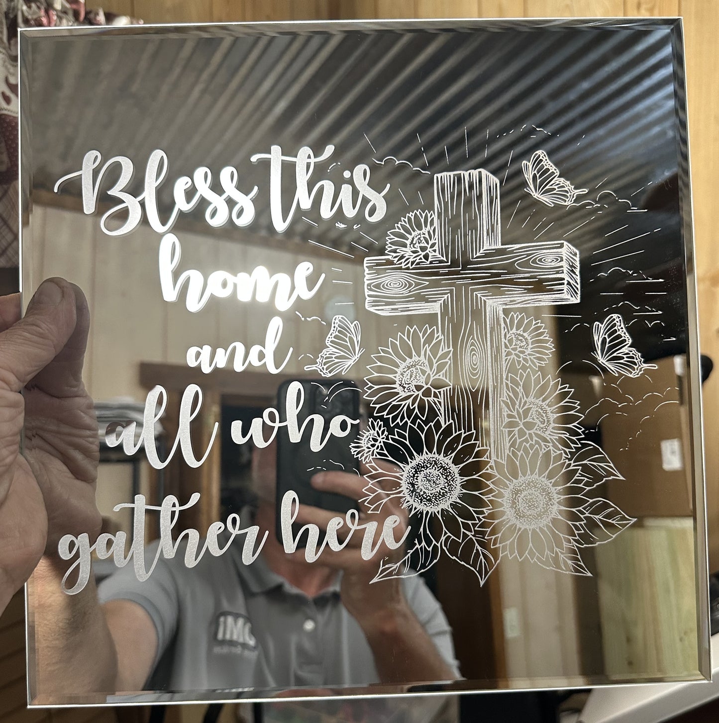 BLESS THIS HOME SQUARE MIRROR... LASER ENGRAVING