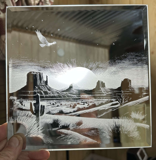 DESERT LANDSCAPE MIRROR... LASER ENGRAVING