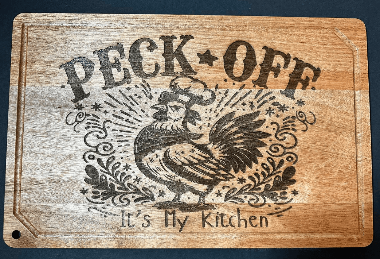 PECK OFF CUTTING BOARD... LASER ENGRAVING