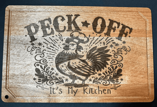 PECK OFF CUTTING BOARD... LASER ENGRAVING