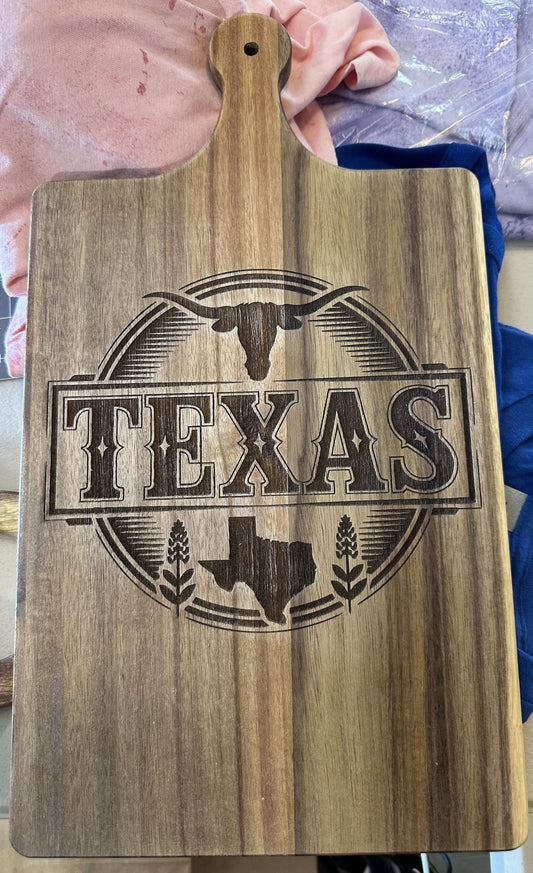 TEXAS EMBLEM CUTTING BOARD... LASER ENGRAVING