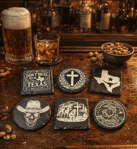 VARIETY OF SLATE COASTERS,,, LASER ENGRAVING