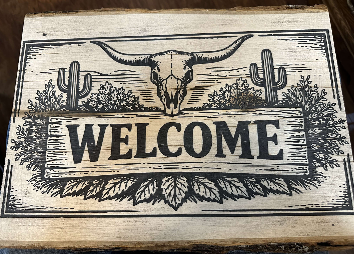 WELCOME COW SKULL WOOD DECOR... LASER ENGRAVING